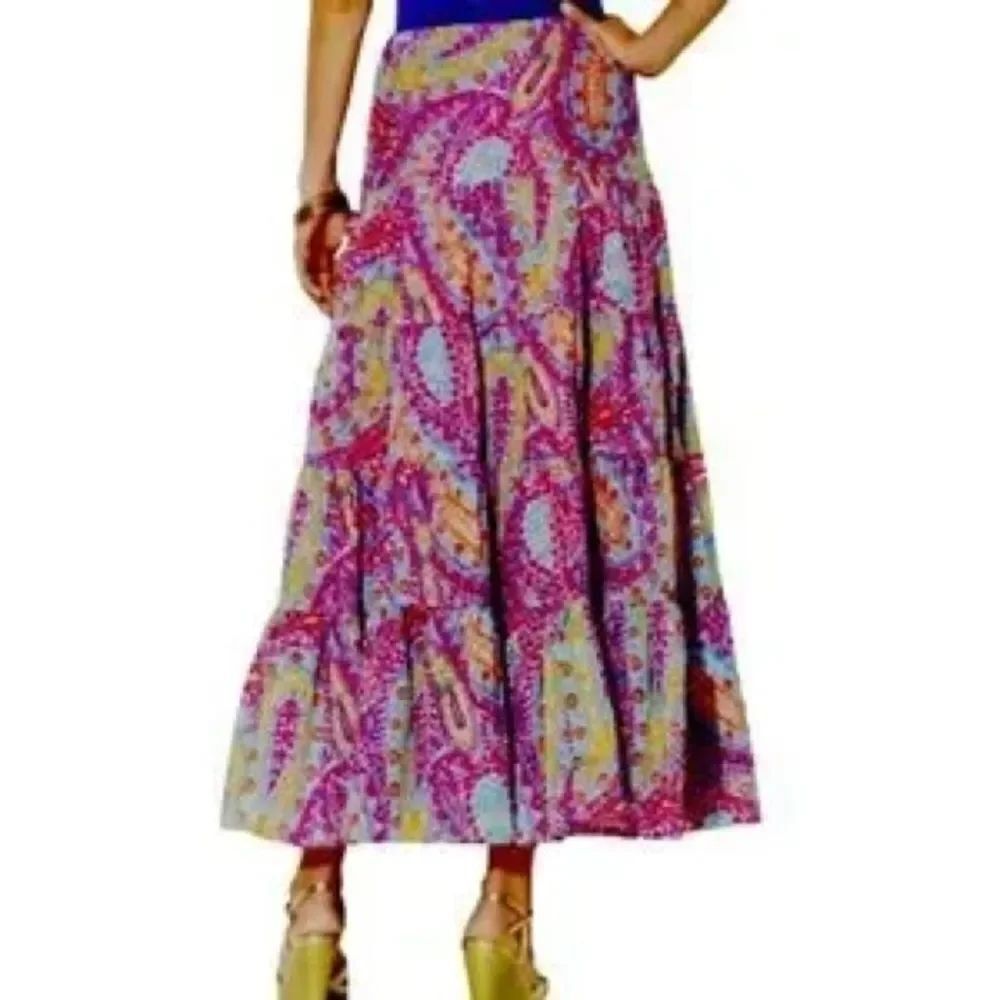 Ralph Lauren Magenta Paisley Tiered Maxi Skirt - Picture 2 of 5